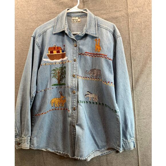 Noah's Ark Denim Blouse Womens Extra Large Blue Long-Sleeve - Picture 1 of 7